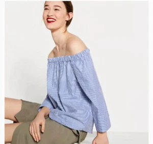 Zara Gestreiftes Schulterfreies Blau/Weiß Top Xs  - Bild 1 von 8