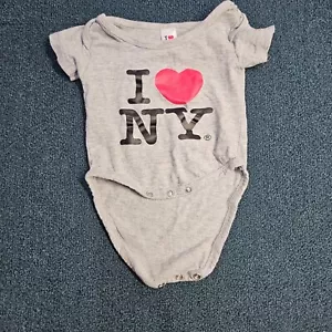 I Love NY 6m New York Baby Infant Screen Printed Heart Bodysuit Gray V5a - Picture 1 of 5
