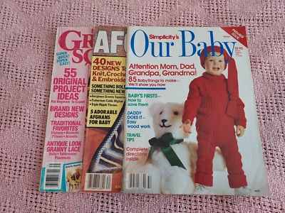 3 Yarn Magazines MANY patterns included Granny Squares Simplicity Our Baby VTG - Image 1 of 4