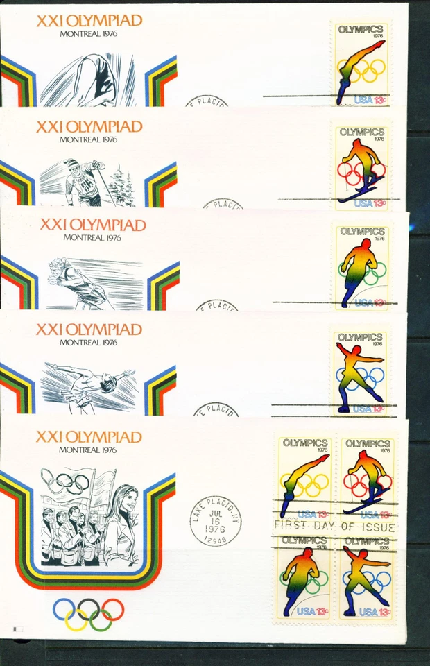 1976 FDC Set of 5 - Scott# 1695-98 - Winter Olympics - Fleetwood Cachet  UA - Image 1 of 1