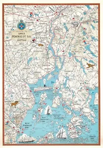 Pictorial Map of Upper Penobscot Bay Maine 11x16 in. Wall Art Print Home Decor - Picture 1 of 4