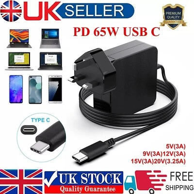65W TYPE-C USB-C Laptop Power Adapter Charger For Lenovo Acer HP Apple Sony ASUS - Image 1 of 4