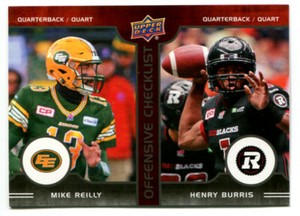 2016 CFL Mike Reilly Henry Burris Checklist Card #100 Edmonton Eskimos Ottawa 