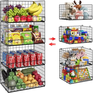 4 Pack Stackable Wire Baskets for Pantry Organizers and Storage, Large Pantry Ba - Picture 1 of 12