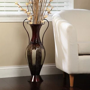 Tall Decorative Floor Vase Large Metal Embossed Home Living Room Office Flowers - Picture 1 of 9