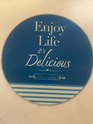 Round Glass Cutting Board Trivet 8"ENJOY LIFE IT'S DELICIOUS Rolling Pin - Image 1 of 4