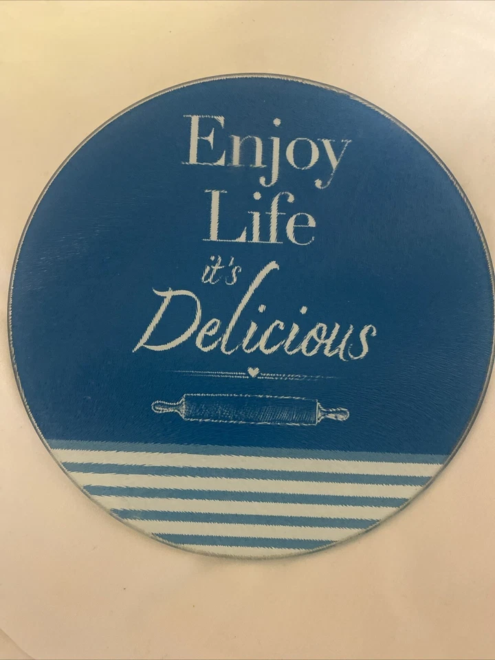 Round Glass Cutting Board Trivet 8"ENJOY LIFE IT'S DELICIOUS Rolling Pin - Image 1 of 4