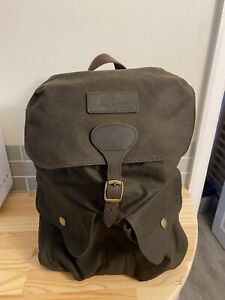 Barbour Waxed Cotton & Leather Olive Backpack Laptop Bag Drawstring