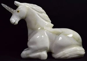 7.6" 2.5lB White Onyx Unicorn Statuette Mystic Collectible Decor Figurine - Peru - Picture 1 of 4