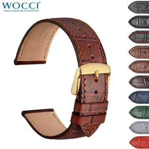 Correa de reloj italiana de cuero en relieve WOCCI 14 18 19 20 21 22 24 26 mm hebilla de oro - Imagen 1 de 70