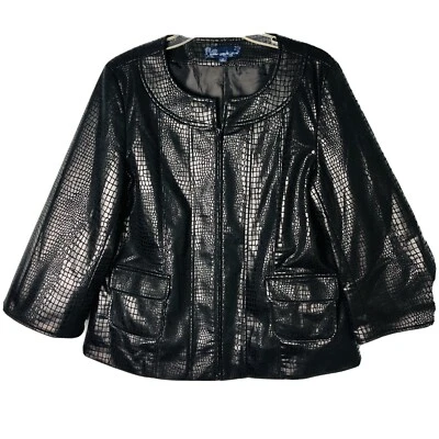 Susan Graver Women Black Snake Croc Embossed Brushed Faux Leather Jacket M - Image 1 of 4
