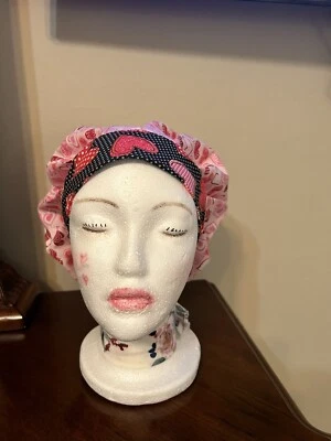 Sparkly Pink Scrub Cap.  Women's Valentines Surgical Bonnet. - Image 1 of 4