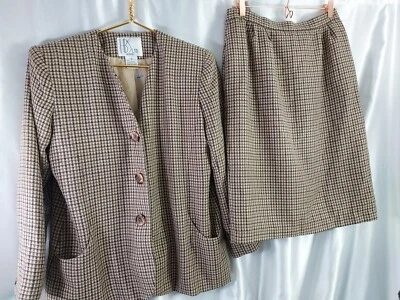 Vintage HBS LTD Petite 2 Piece Blazer/ Jacket & skirt Women size 14 brown - Image 1 of 4