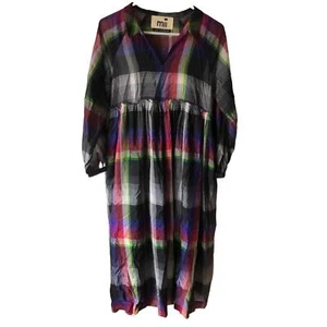 Hampden MII Women's Hand Woven Silk Cotton Long Dress Multico Check XS NWT $495  - Picture 1 of 12