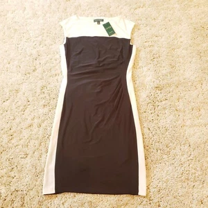LAUREN Ralph Lauren LRL Women's Black White Stretch Lined Career Sheath Dress - Picture 1 of 8