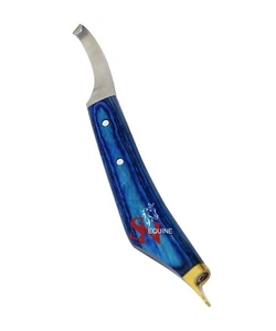 Cuchillo de pezuña Farrier mango azul con tapa de herradura de latón - para diestros - Imagen 1 de 2