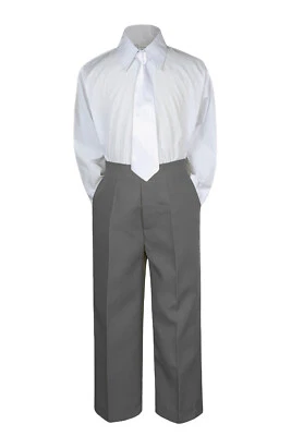 Pantalones formales de boda para niños pequeños adolescentes 3 piezas gris oscuro elige un color corbata larga 4T-20 Foto 1 de 2
