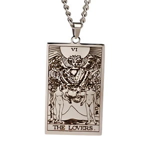 The Lovers Tarot Pendant Necklace Steel Etched Unisex 23" Chain Steel Jewellery - Picture 1 of 19