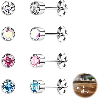 4 Paar Damen Ohrstecker Titan, Medizinische Ohrstecker Set, Hypoallergenic Ohrri - Bild 1 von 4