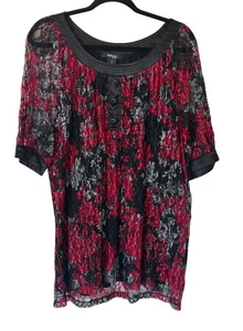 Style & Co Woman's 2X Top Blouse Red Black Floral Lined Lace Whimisgoth - Picture 1 of 8