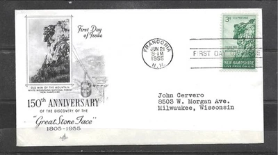 1955 Art Craft GREAT STONE FACE DISCOVERY 150TH Scott #1068 First Day Cover - Image 1 of 2