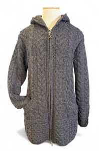 Cárdigan Inis Crafts Irlandés 100% Lana Merino Cremallera Completa Capucha Talla S Gris Acogedor Regalo - Imagen 1 de 11