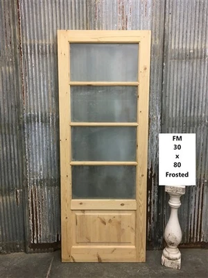 Puerta francesa de una sola puerta (30x80) 4 paneles de vidrio esmerilado estilo europeo FM4 Foto 1 de 4