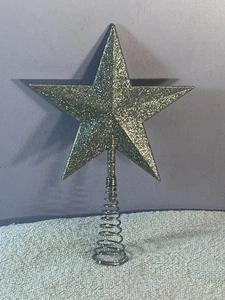 Christmas miniature tree topper silver glitter 5 point star 8" tall AA184 - Picture 1 of 4