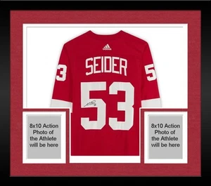 Framed Moritz Seider Detroit Red Wings Signed Red Adidas Authentic Jersey - Picture 1 of 5