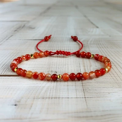 4mm Carnelian Bracelet Dainty Minimalist Red Gemstone Healing Bracelet Handmade - Image 1 of 2