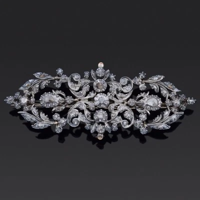 Antique 10K Gold & Silver 1.95tcw Rose Cut Diamond Brooch Pin - Image 1 of 4