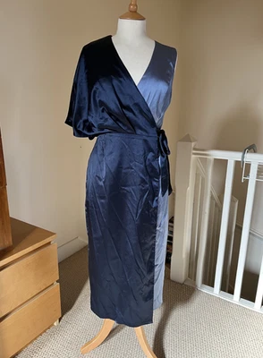 Coast Wrap Dress Sz 8 One Sleeve Blue Satin Tie Belt New With Tags Wedding Party - Image 1 of 4