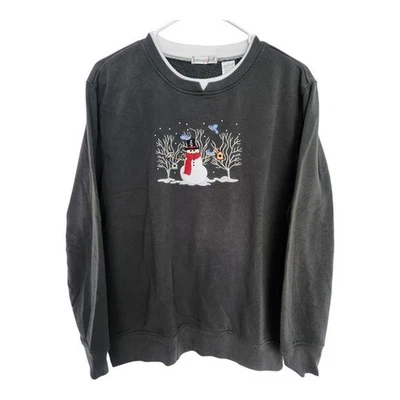 Hastings & Smith Vintage Green Embroidered Snowman Christmas Crewneck Sweatshirt - Image 1 of 4