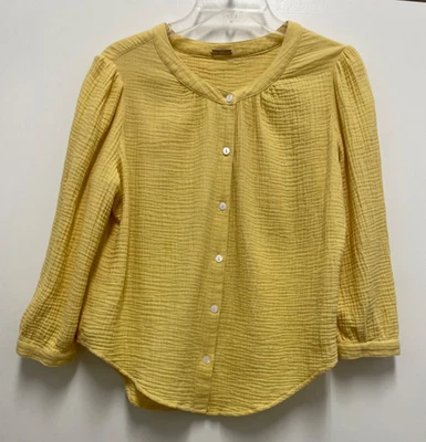 MAGASCHONI 衬衫 - 黄色有机棉纱布 3/4 袖纽扣中号 — 第 1/4 张图片