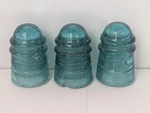 Lot Of 3 Vintage Turquoise Hemingray No 12 Glass Insulators - Picture 1 of 11