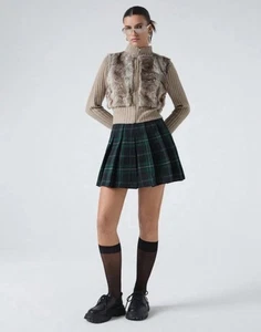 Women High Waist Plaid Pleated Tennis Skirt - Green and Navy - Picture 1 of 2