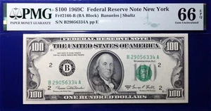 1969C $100 Federal Reserve Note Fr-2166-B New York PMG66 Gem EPQ - Picture 1 of 2