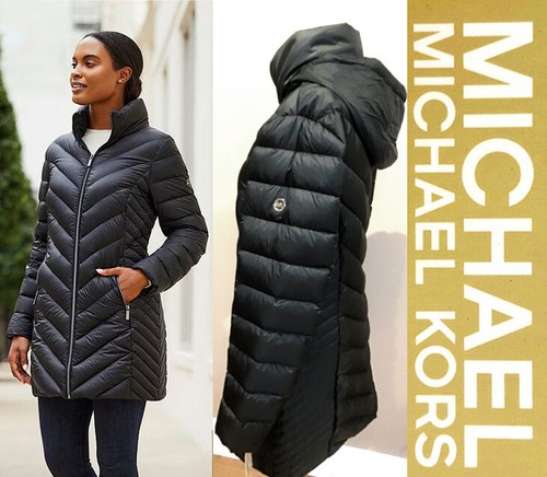 Cappotto imbottito con cappuccio leggero MICHAEL KORS Chevron nuovo con etichette confezionabile taglia XL
