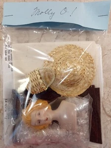 MOLLY O Porcelain 8.5" Doll Kit Head Hands Feet Straw Hat Basket Fabric VTG - Picture 1 of 12
