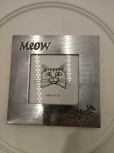 MEOW & FISHBONES INSCRIBED SILVERTONE SQUARE METAL PHOTO FRAME ESTATE AS-IS VTG - Picture 1 of 8