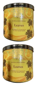 (2 Pack) Bath & Body Works Leaves 3-Wick Scented Candle Decorative Fall Lid - Picture 1 of 4