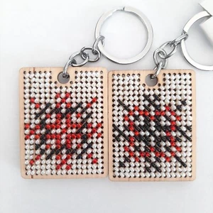 Keychain with National Ukrainian handmade embroidery on a wooden base - Picture 1 of 3