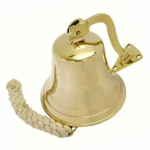 5" Solid BRASS SHIP/ PUB/ DOOR BELL WITH HEAVY MOUNTING BRACKET and LANYARD - Picture 1 of 4
