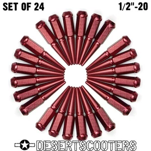 24 Piece Spike Lug Nuts 1/2"-20 4.5" Long fit Chevy GMC Square Body C10 RED - Picture 1 of 9