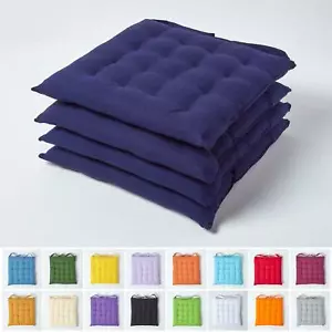 Dining Chair Seat Pads 100% Cotton Square Thick Booster Cushion Plain with Strap - Picture 1 of 163