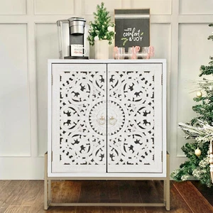 Accent Storage Cabinet 2 Doors Decorative Cabinet Buffet & Sideboard w/Metal Leg - Picture 1 of 12