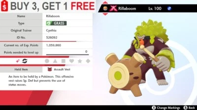 NINTENDO Gmax ✨ Shiny Rillaboom (HA) ✨Pokemon Sword and Shield 🚀 Fast Delivery 🚀