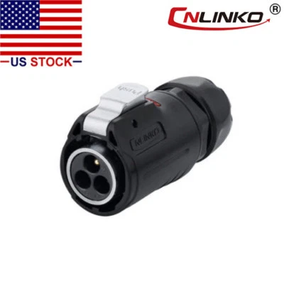 3 Pin Power Circular Connector Male Plug Outdoor Waterproof IP67 Heavy Duty M24 - Image 1 of 4