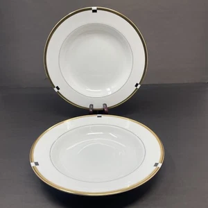 Mikasa Bijoux Set of 2 Soup Bowls Bone China L5546 Japan Gold and Black Trim - Picture 1 of 9