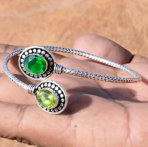 Peridot & Diopside Cut Gemstone 925 Sterling Silver Bracelet For Husband Gift - Picture 1 of 7